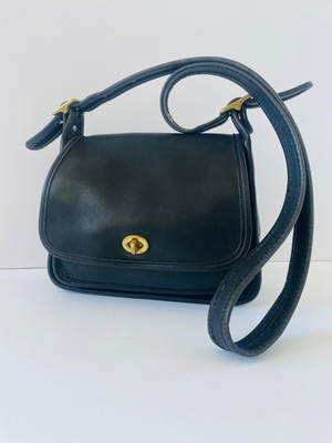 VINTAGE COACH RAMBLER BLACK LEATHER BAG CROSSBODY BRASS 9061 MADE IN USA | eBay US