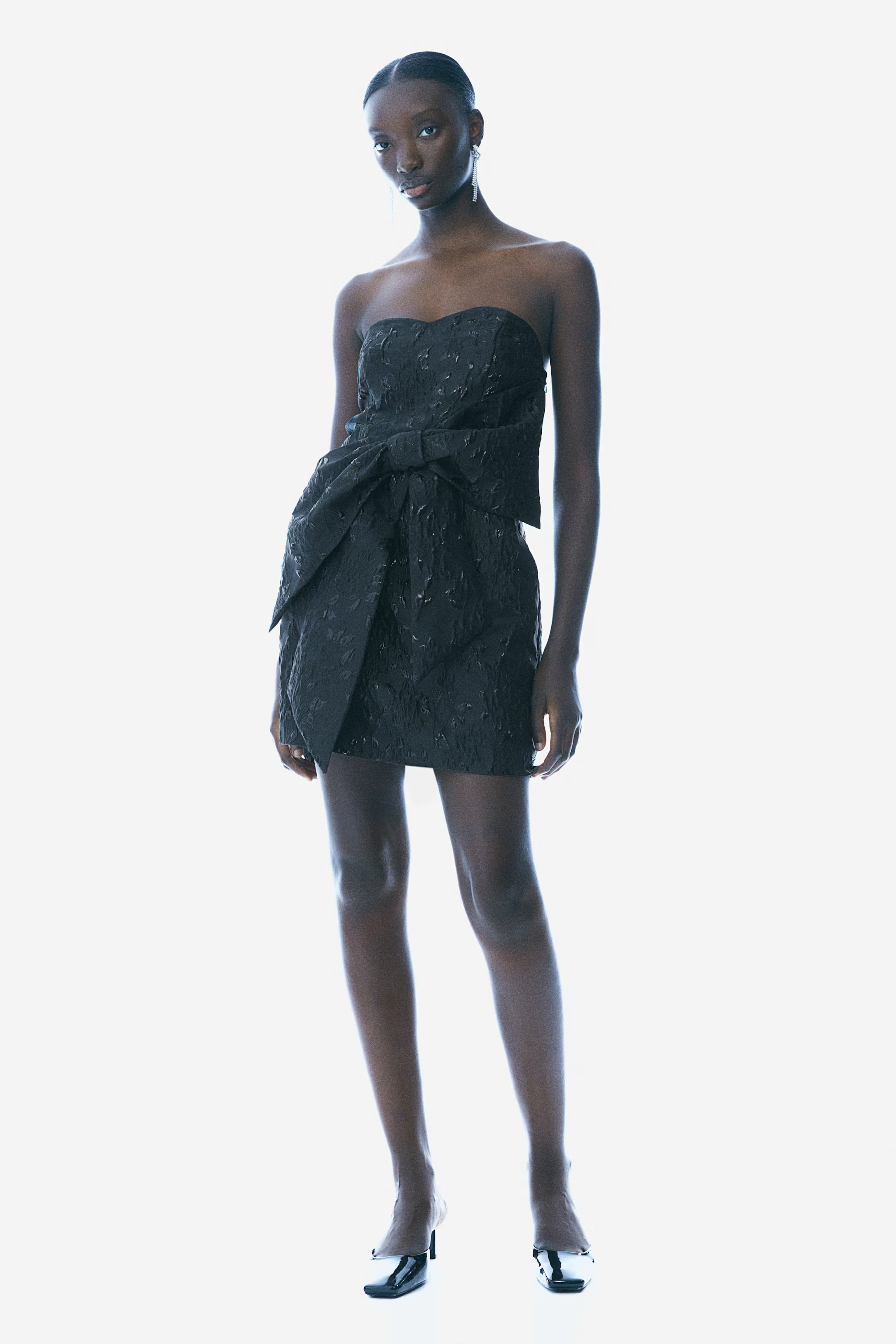 Jacquard-Weave Bow-Front Dress - Black - Ladies | H&M CA | H&M (US + CA)