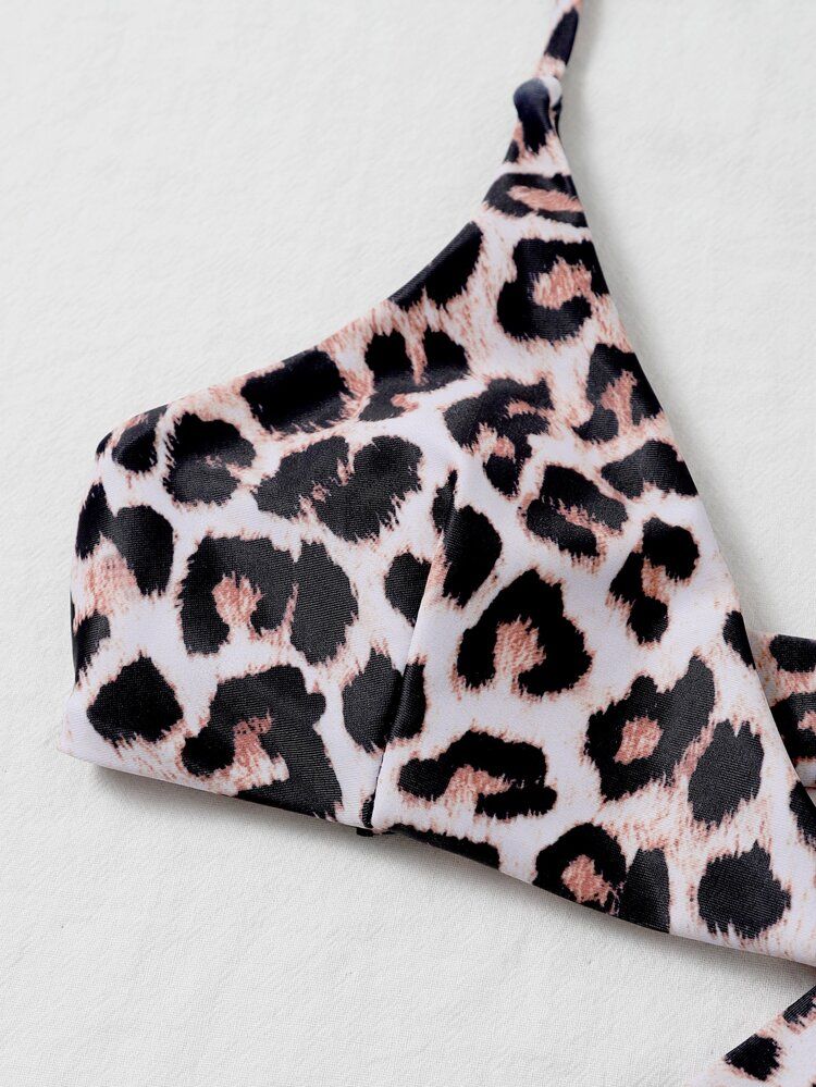 Leopard Cross Halter Tie Side Bikini Swimsuit | SHEIN