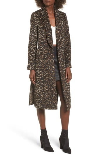 Women's Leith Longline Leopard Print Coat, Size X-Small - Black | Nordstrom