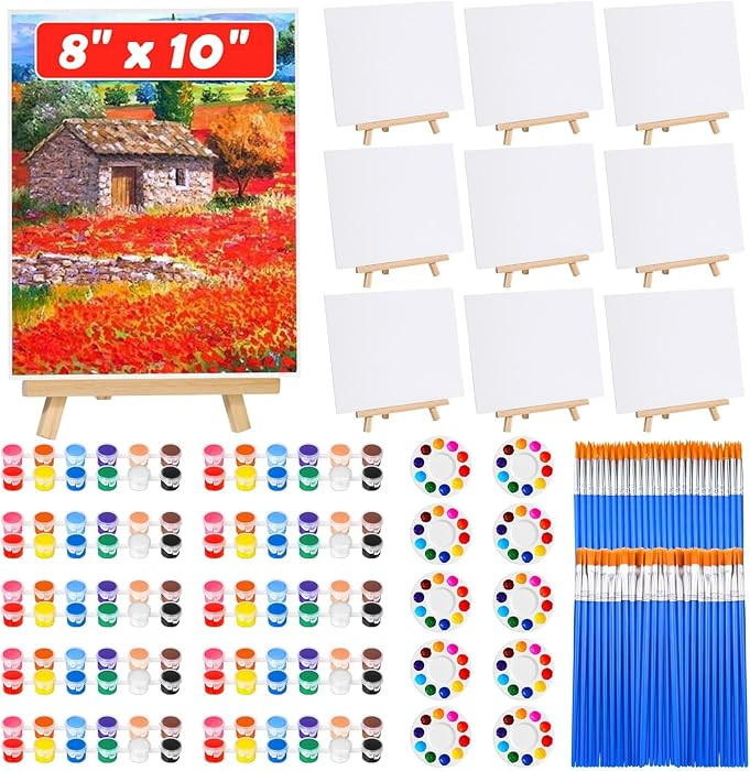 10Pack 8x10 Inch Canvas and Easel Set, Art Canvas Bulk with Easel Stands, 12 Colors Mini Acrylic ... | Amazon (US)