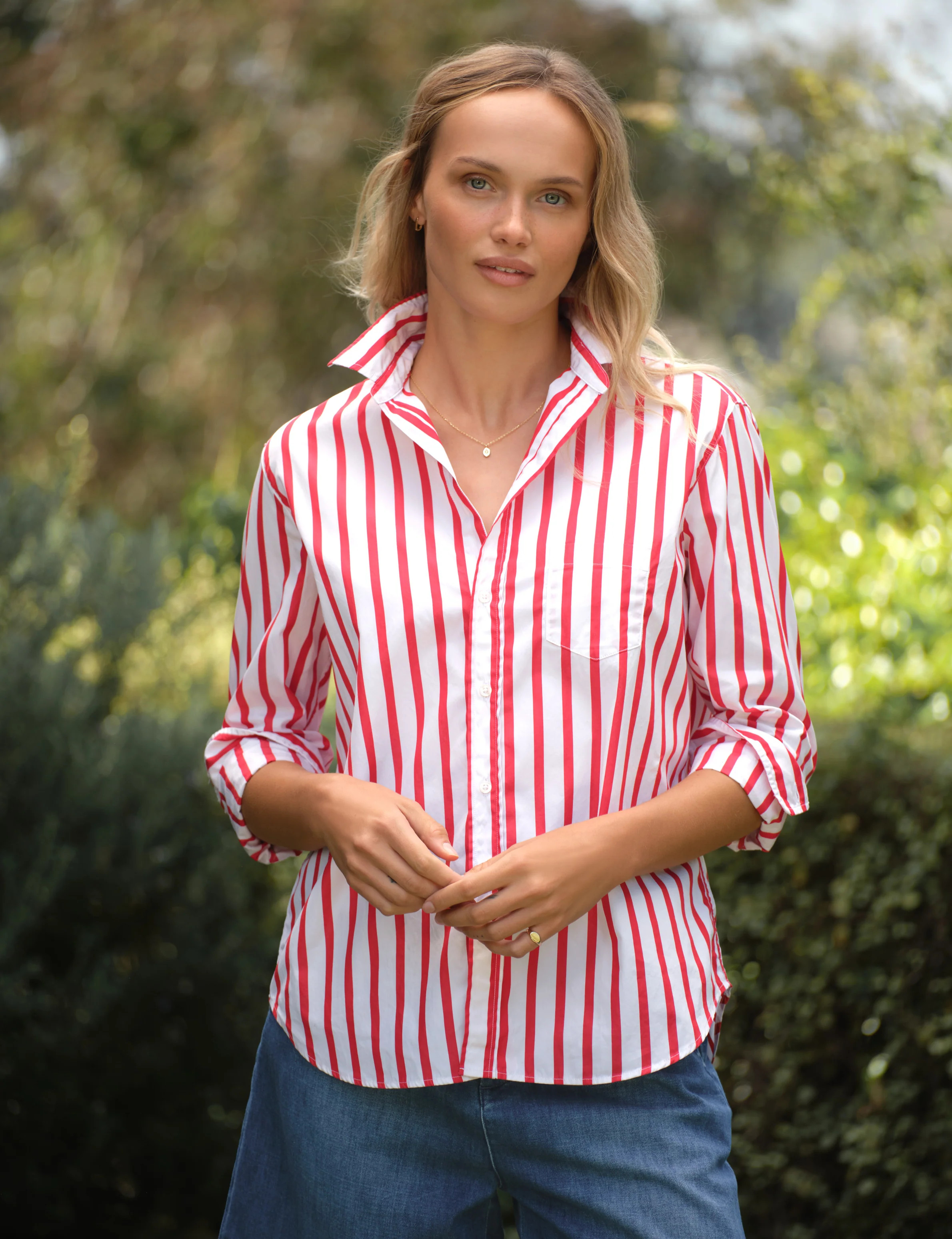 EILEEN White and Red Stripe, Italian Superluxe | Frank & Eileen