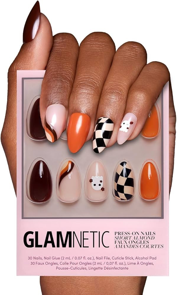 Glamnetic Press On Nails - Fall Boo | Multicolor Halloween Graphic Short Almond False Nails, Reus... | Amazon (US)