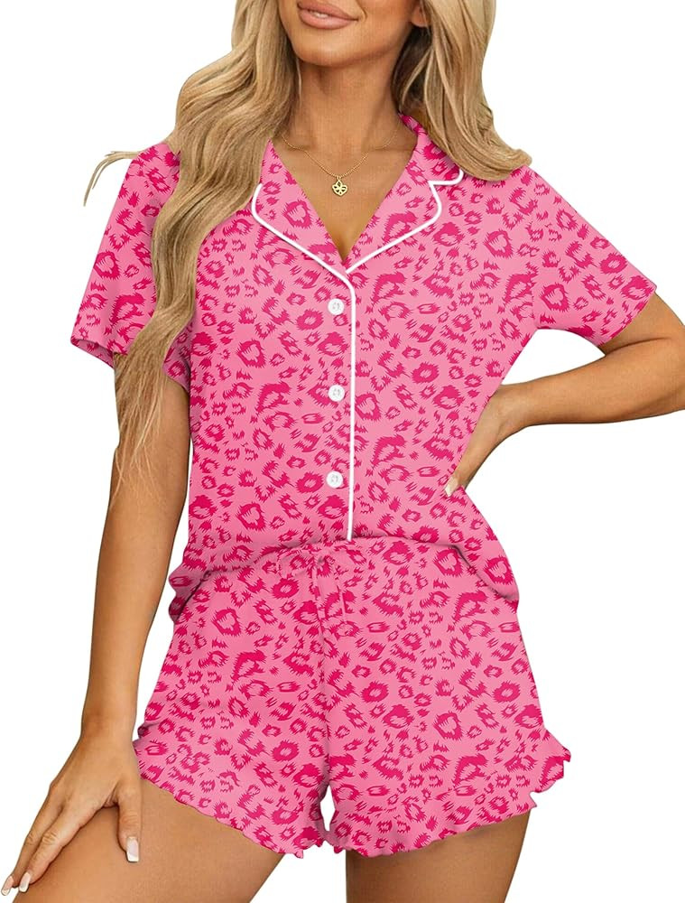 Ekouaer Womens Pajama Sets Button Down Short Sleeve Top and Shorts Cute Pjs Sets Sleepwear | Amazon (US)