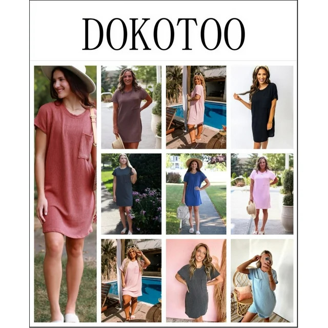 Dokotoo Women's Casual Dresses Fashion Crew Neck Tshirt Dresses Short Sleeve Ribbed Mini Dress Su... | Walmart (US)