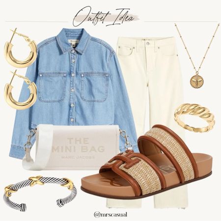 Denim cropped shacket white jeans spring outfit idea. Loving these new sandals for summer 

#LTKshoecrush #LTKfindsunder100 #LTKSeasonal