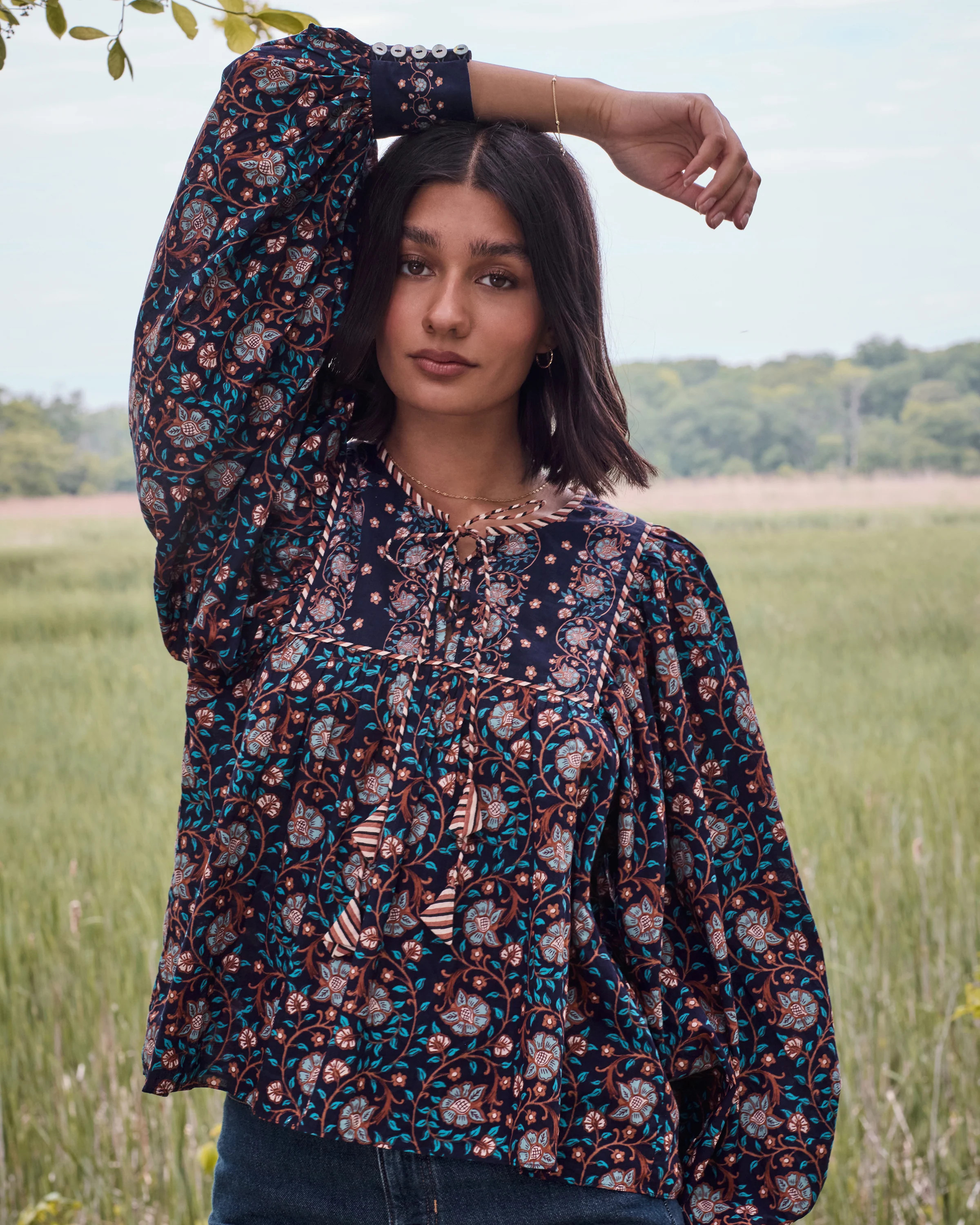 Valley Garden - Josephine Blouse - Midnight Sky | Printfresh
