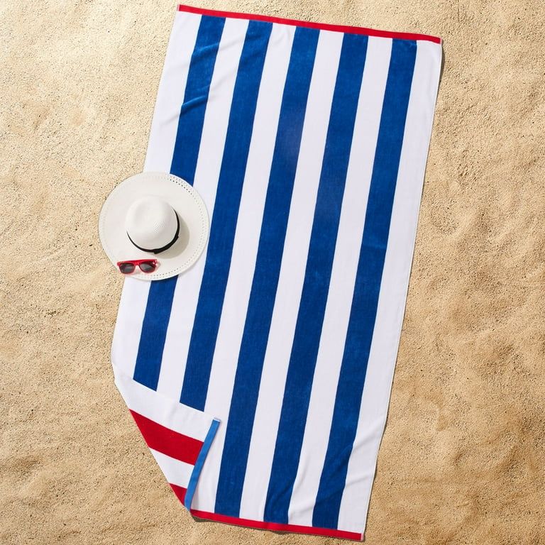 Better Homes & Gardens Oversized Reversible Cotton Blend Navy & Red Cabana Striped Beach Towel, 3... | Walmart (US)