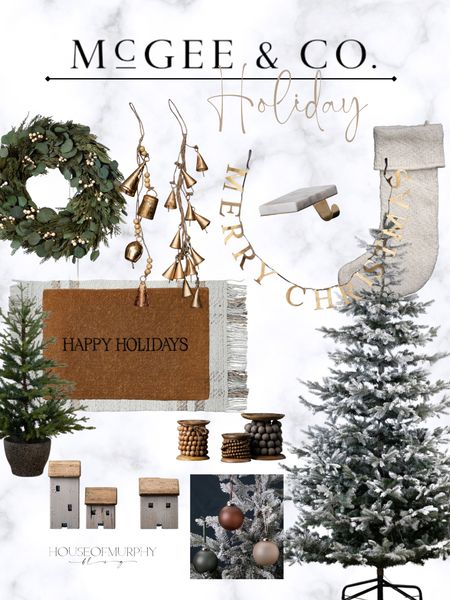 New Holiday arrivals for Christmas at McGee & Co
Still on trend for this year are all the whites, creams, golds, and browns.  Christmas front porch, bell garland, holiday bells, gold Christmas decor, pre lit realistic Christmas tree, knit stocking, marble stocking holder, layering mat for entryway, wooden village, wood bead garland, gold garland

#LTKSeasonal #LTKunder100 #LTKhome