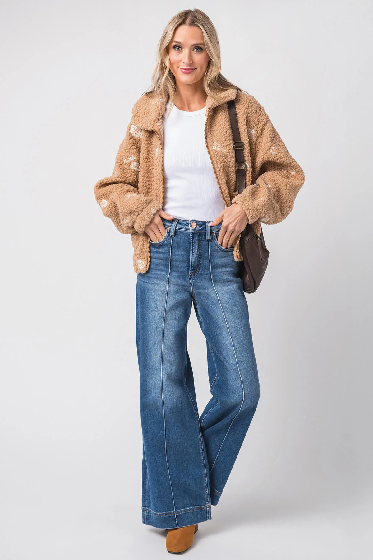 Risen Dani High Rise Front Pintuck Ankle Wide Leg Jeans | Social Threads