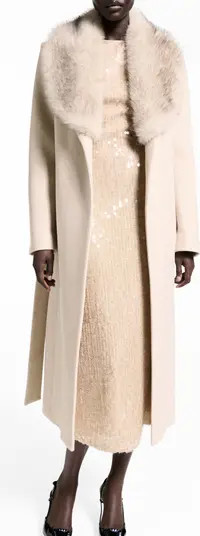 MANGO Dolce Wool Blend Wrap Coat with Removable Faux Fur Collar | Nordstrom | Nordstrom