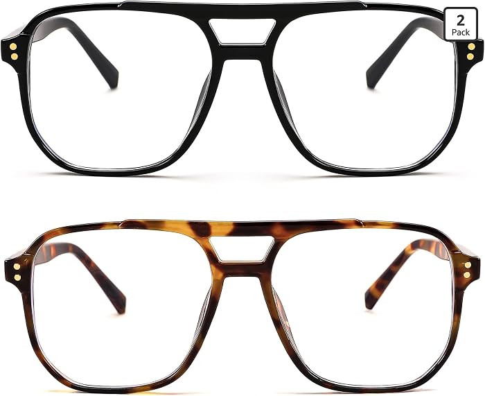 FEISEDY 2Pack Blue Light Blocking Glasses Fake Nerd Clear Square Computer Lightweight Pilot Glass... | Amazon (US)