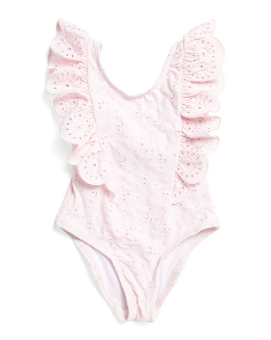 Toddler Girls 1pc Eyelet Ruffle Swimsuit | TJ Maxx