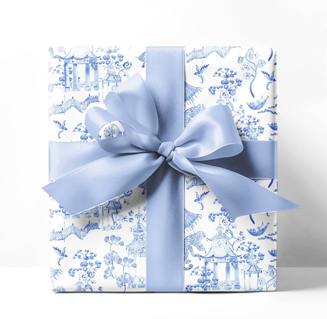 Chinoiserie Blue Wrapping Paper Blue and White Preppy Grand - Etsy | Etsy (US)