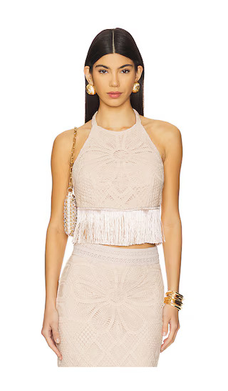 x Camila Coelho Flower Crochet Halterneck Top in Beige | Revolve Clothing (Global)