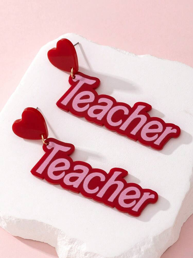 1pair Bright Acrylic Letter Pendant Earrings With 'TEACHER' Print, Gift For Teachers And Classmat... | SHEIN