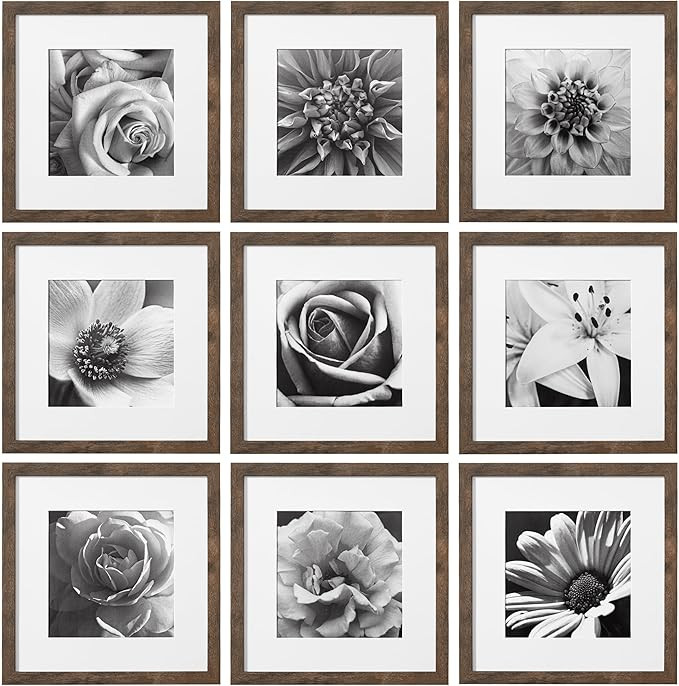 eletecpro 12x12 Picture Frames Set of 9 Classic Gallery Wall Frame Set Displays 8x8 Photo with Ma... | Amazon (US)