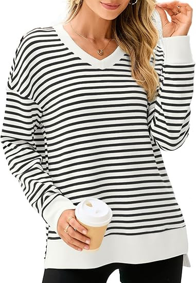 Glamaker Women's Long Sleeve V Neck Sweatshirt Air Essentials Soft Loose Pullover Sweatshirts | Amazon (US)