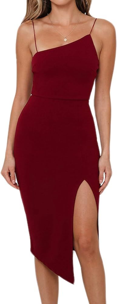 Clubwear for Women Sexy Backless Party Dress Bodycon Side Split Midi Dress | Amazon (US)