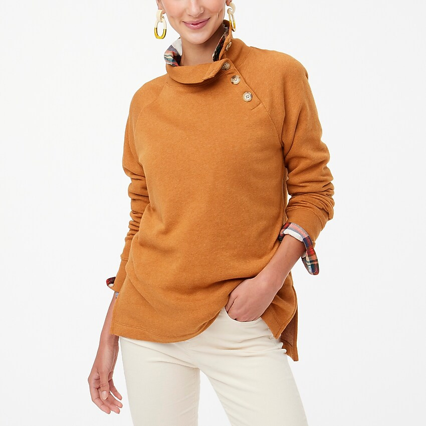 Wide button-collar tunic sweatshirt in cloudspun fleece | J.Crew Factory