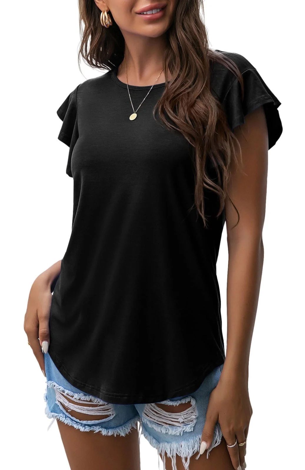 JWD Summer Ruffle Short Sleeve Knit Tunic Tops Shirts Tank Tee Blouse | Walmart (US)
