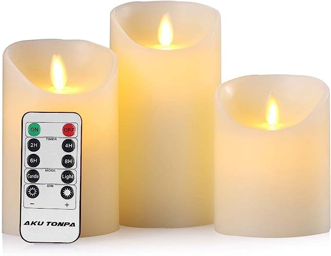 Aku Tonpa Flameless Candles Battery Operated Pillar Real Wax Flickering Moving Wick Electric LED ... | Amazon (US)