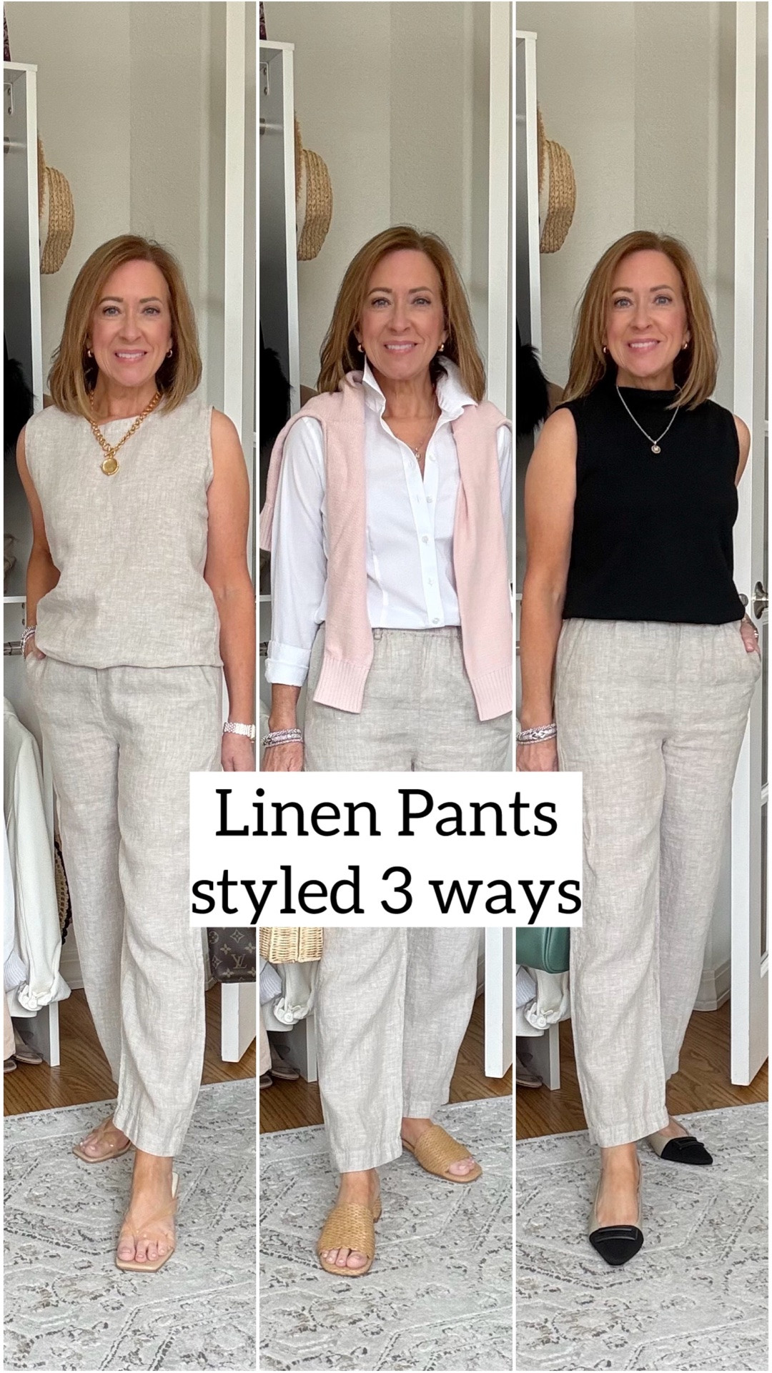 Linen pants are one of those pieces that just make getting dressed easier 🤍

Today I styled one pair three different ways, from casual and relaxed to a little more elevated. That’s the beauty of great basics… they work harder in your wardrobe and give you so many outfit possibilities.

Which look would you wear first? ✨

#LTKootd #LTKOver40 #LTKPetite