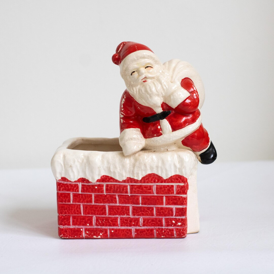 Vintage Santa Claus Chimney Figurine Ceramic Christmas Decoration With Gift Sack - Etsy | Etsy (US)
