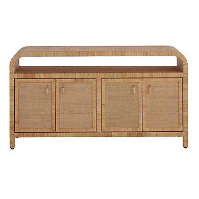 Reya Rattan and Grasscloth Mahogany Sideboard Storage Cabinet with Doors | Ballard Designs, Inc.