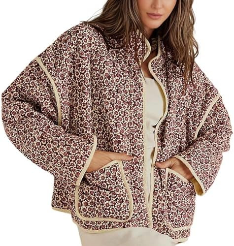 Omoone Women's Cropped Quilted Jacket Floral Printed LightWeight Padded Puffer Cardigan Coat Outw... | Amazon (US)