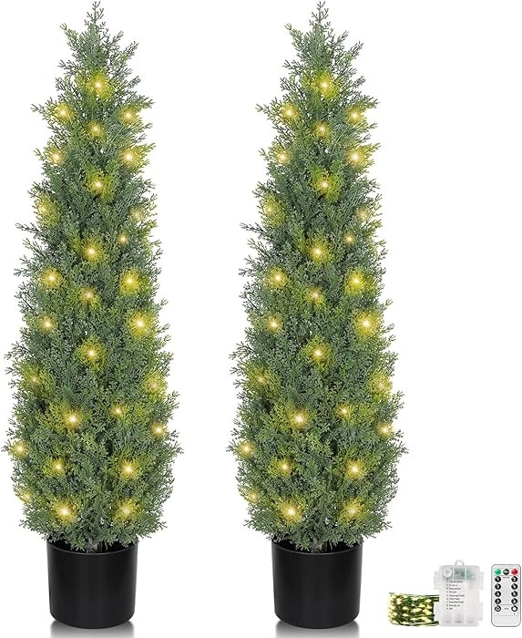 3FT Artificial Cedar Topiary Trees for Outdoors,Two 3 Foot UV Resistant Faux Potted Topiary Tree ... | Amazon (US)