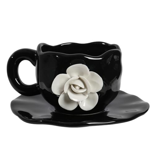 YGTUCE Cute Ceramic Coffee Cups, Unique Fancy Tea Cups with Saucer, 11OZ for Cappuccino Latte Milk | Amazon (US)