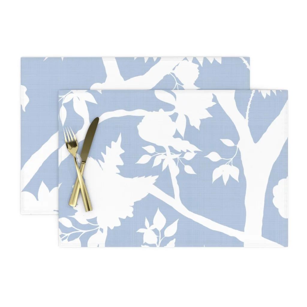 Cloth Placemats Floral Silhouette Peony Chinoiserie Cornflower Blue Set of 2 | Walmart (US)