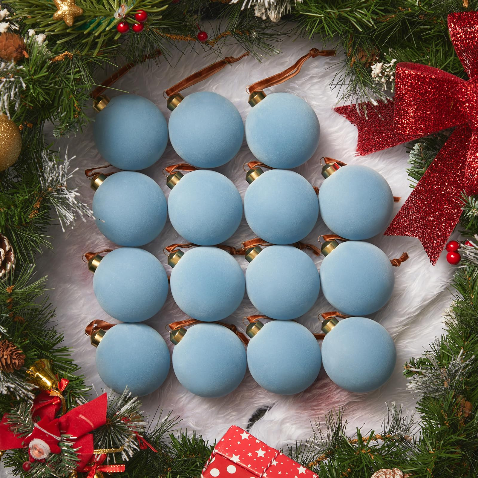 Brightown 15 Pcs Light Blue Velvet Christmas Balls, 3.15 Inch Velvet Ornaments for Christmas Tree... | Amazon (US)