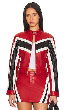 Alexi Faux Leather Moto Skirt in Red | Revolve Clothing (Global)