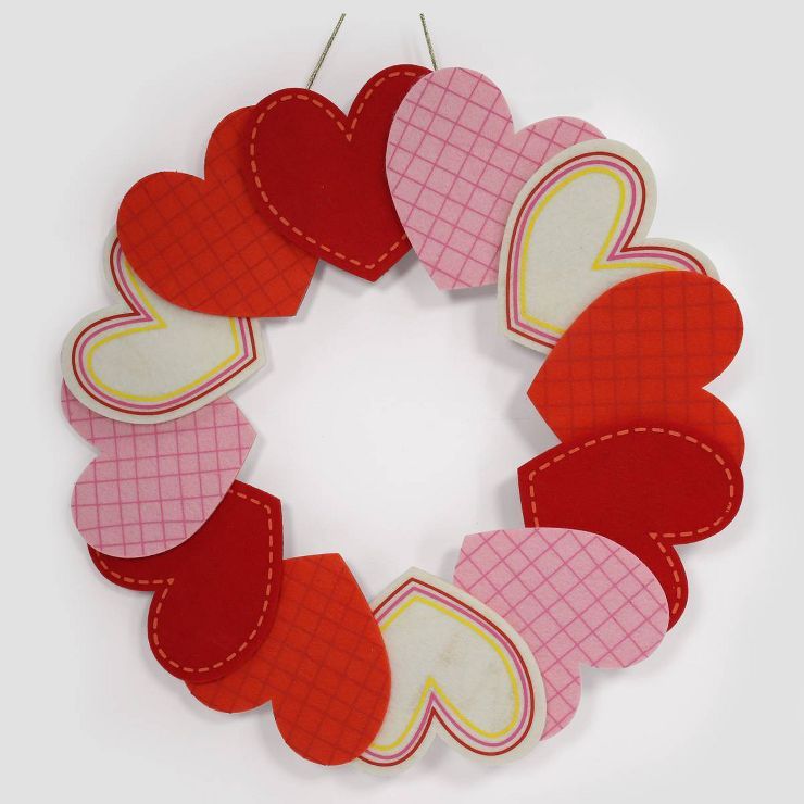 14.2&#34; Felt Heart Valentine&#39;s Day Wreath Pink/Red - Spritz&#8482; | Target