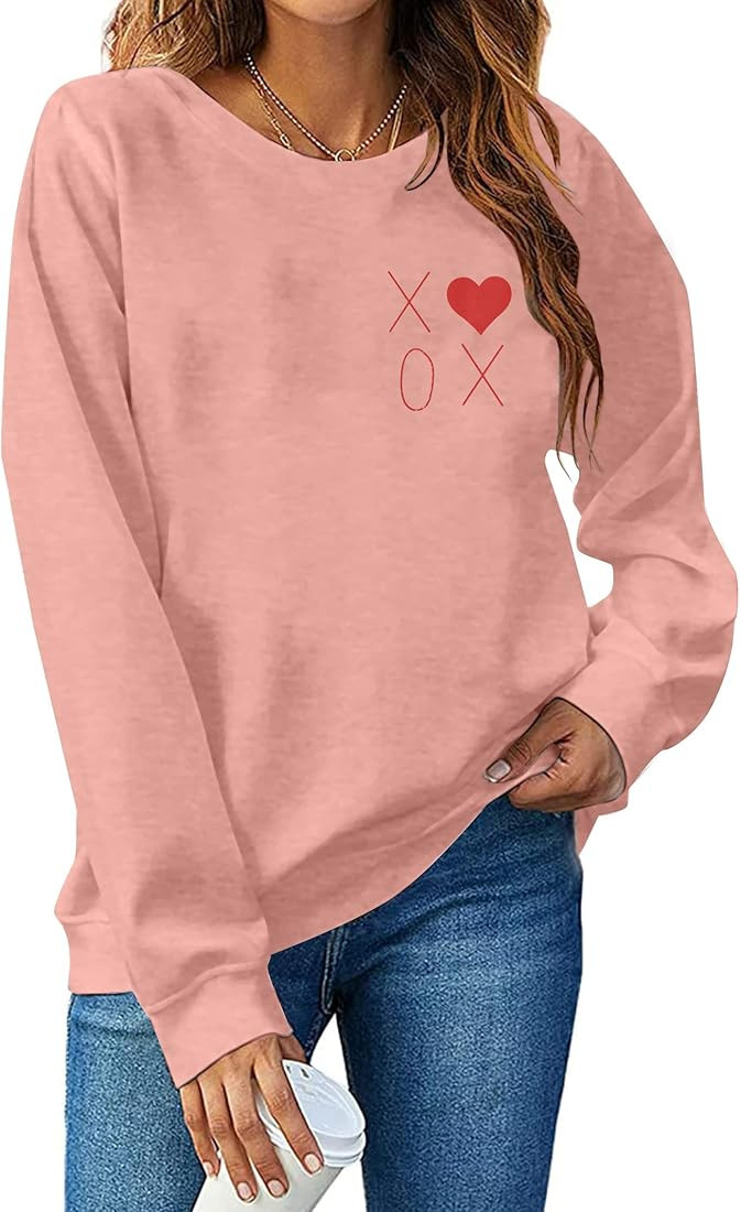 SFHFY Valentine's Day Sweatshirt Women Love Heart Graphic Shirt Casual Heart Long Sleeve Tops Val... | Amazon (US)