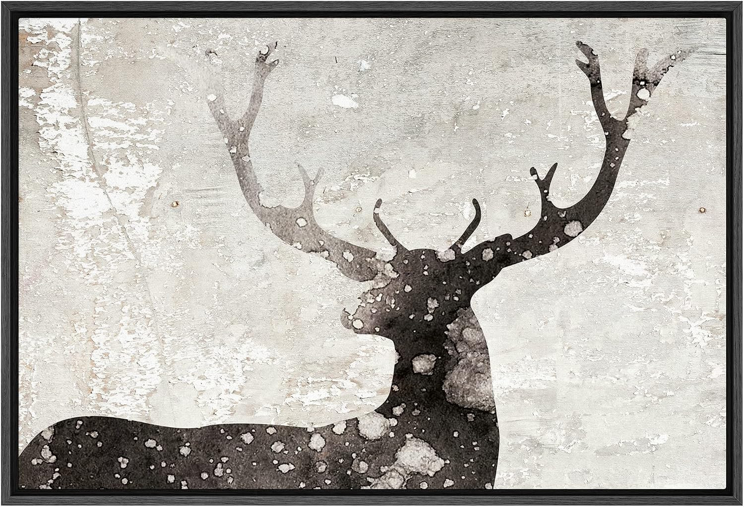 SIGNWIN Framed Canvas Home Artwork Decoration Black and White Deer with Antlers Animals Wildlife Block Print Abstract Decorative Elements Canvas Wall Art for Living Room Bedroom - 16"x24" Black | Amazon (US)