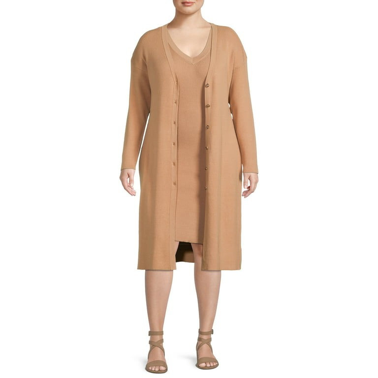 Terra & Sky Women's Plus Size Sweater Tank Dress and Cardigan Set | Walmart (US)