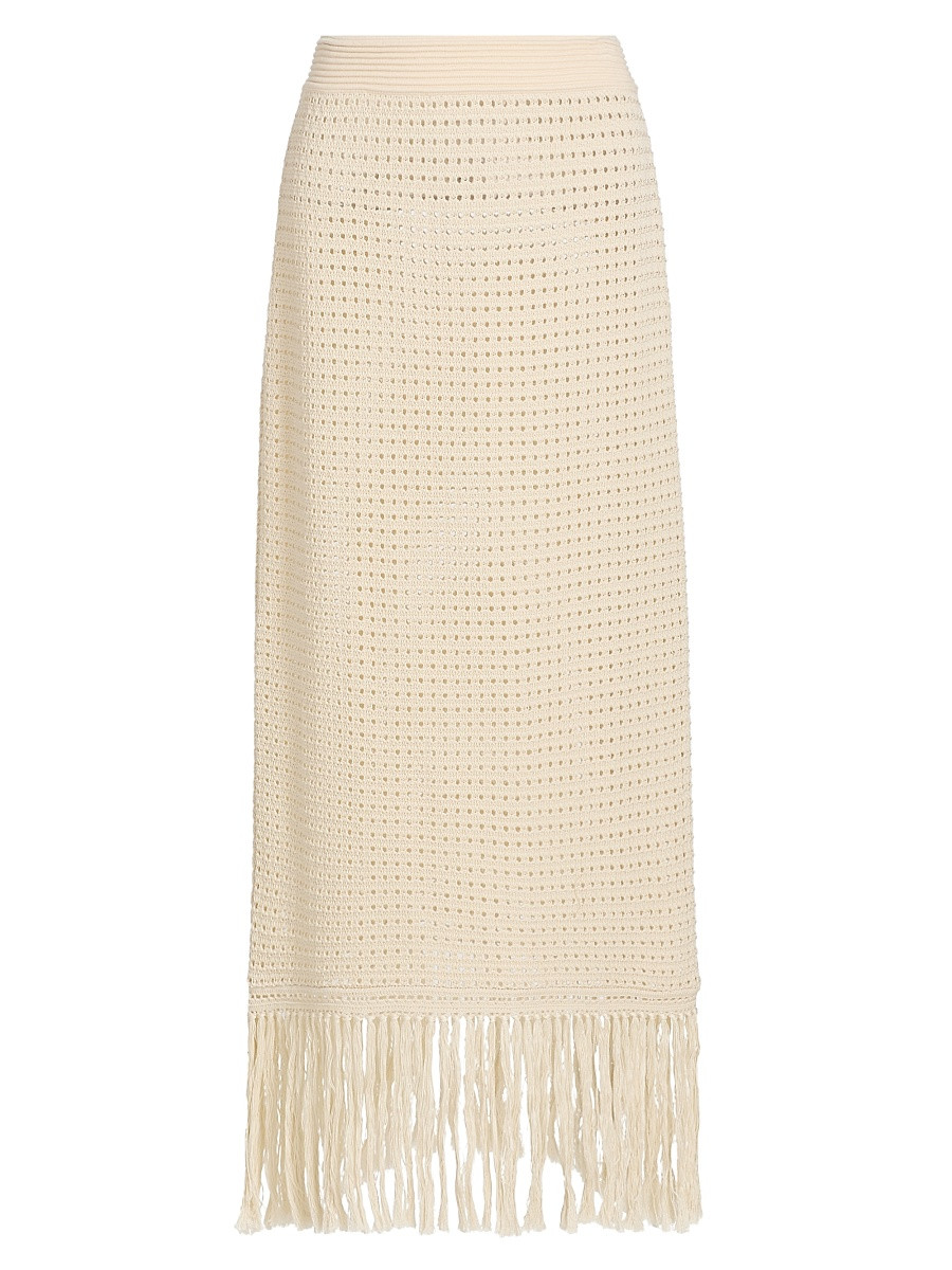 Women's Indra Crochet Fringe Cotton Midi-Skirt - Cream - Size 0 | Saks Fifth Avenue