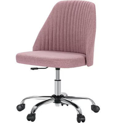 Lyngins Ergonomic Armless Office Chair, Height Adjustable Home Office Desk Chair with Curved Backrest, 360° Swivel Vanity Chair with Wheels, Pink | Target