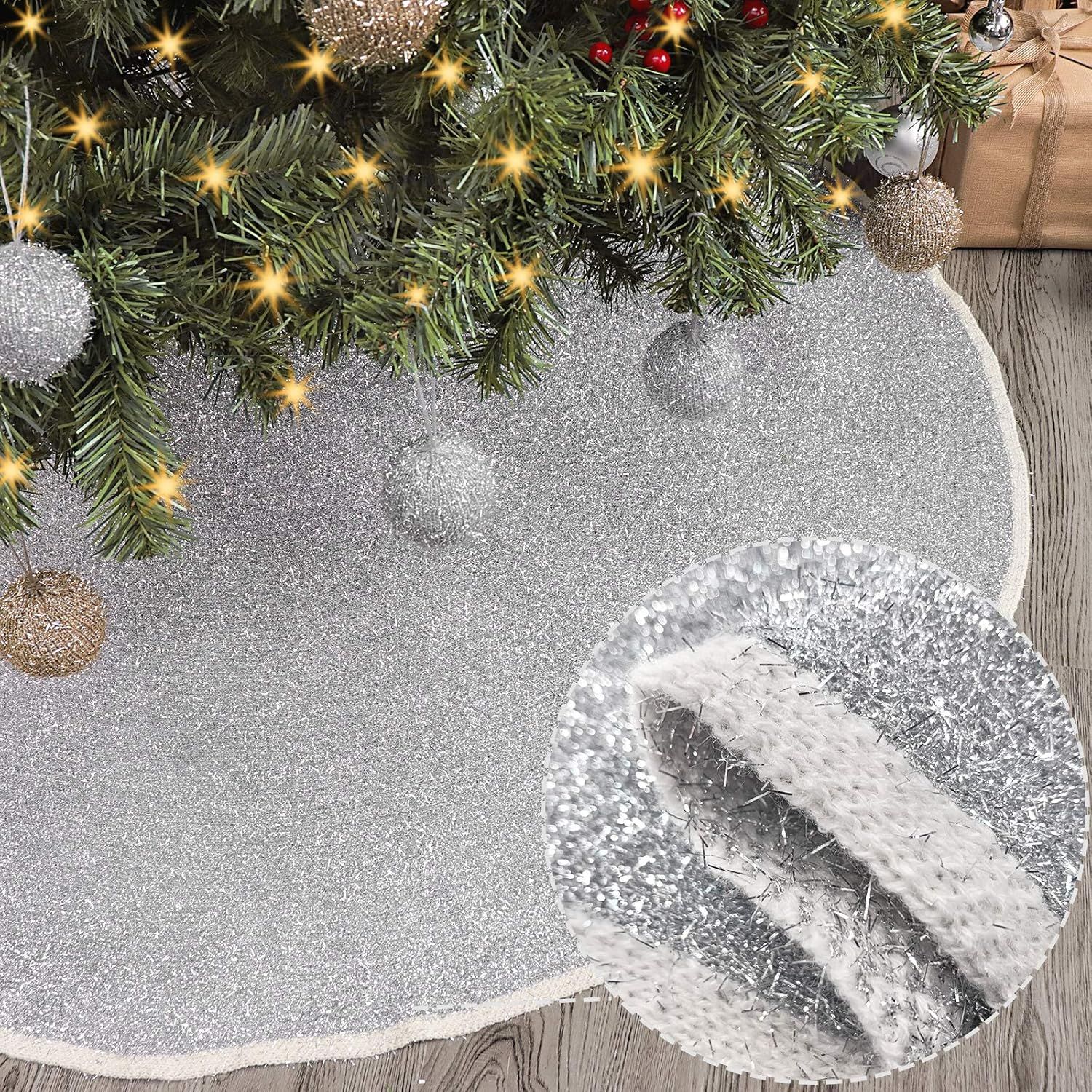 LimBridge Christmas Tree Skirt, 48 inches Knitted Skirt, Silver Shining Knit Xmas Holiday Decorat... | Amazon (US)