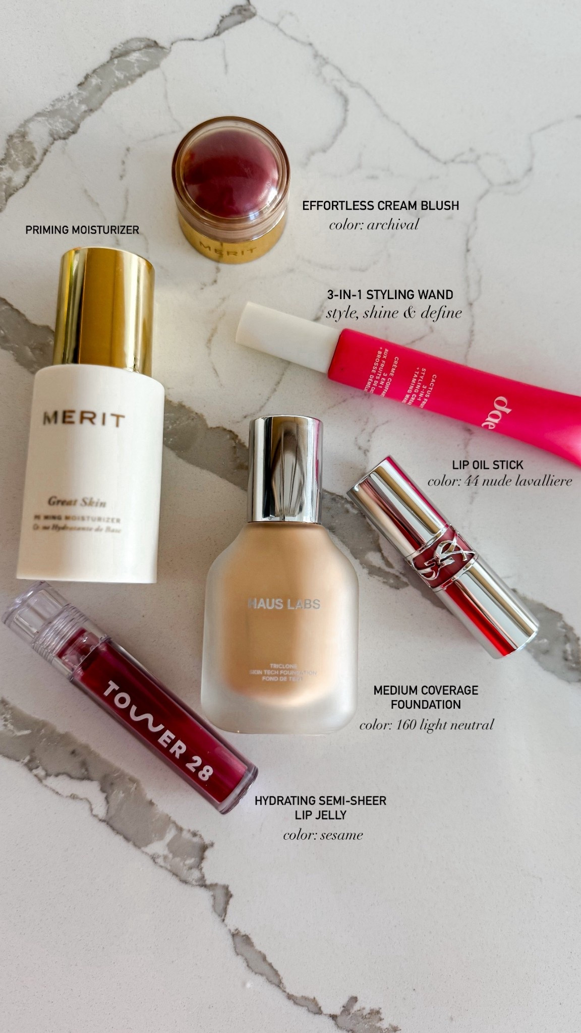 Recent Sephora purchase!

Primer
Priming Moisturizer
Foundation
Medium coverage foundation
Clean makeup
Sephora
Styling wand
Anti-frizz
Merit
Haus Labs
Tower 38
DAE
Lipstick
Lip Oil Stick
Lip Gloss
Blush
Cream blush