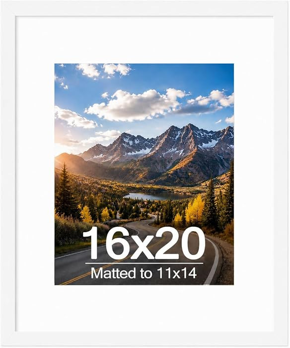 Wood 16x20 Picture Frame with 11x14 Mat White, Display 11x14 with Mat or 16x20 Without Mat, Wood ... | Amazon (US)