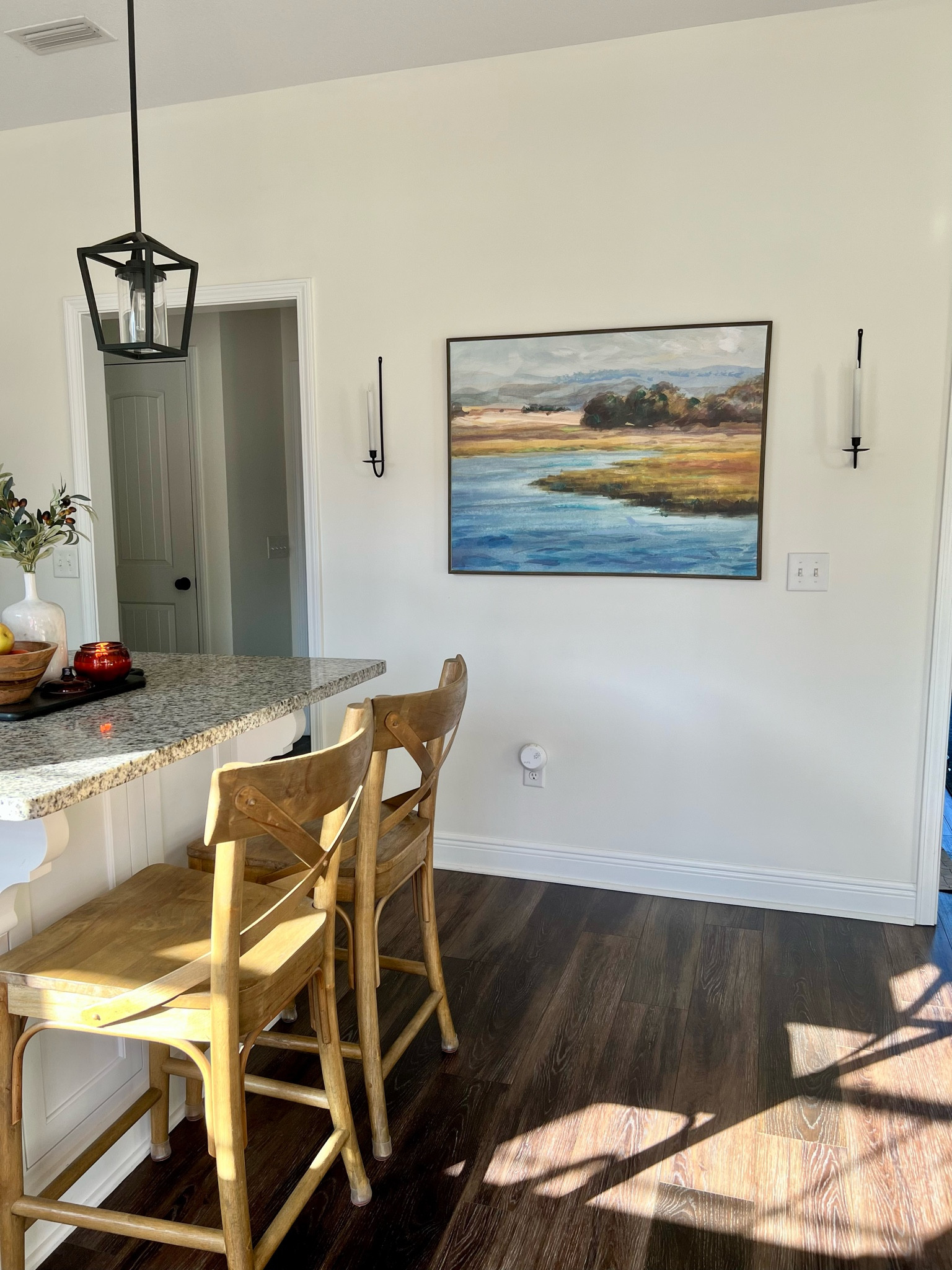 I never really knew what to do with this big blank wall in my kitchen. I’m loving this large artwork and sconces. Makes it feel cozy. The price point is very reasonable. 

#LTKStyleTip #LTKHome