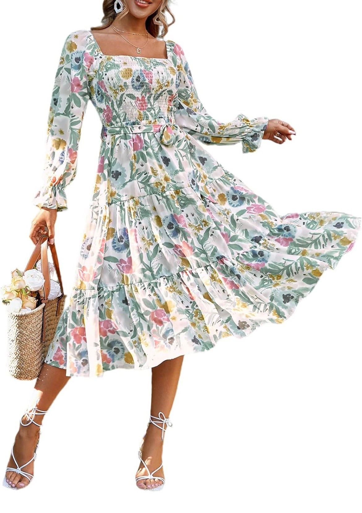 Women's Boho Flowy Long Sleeve Square Neck Floral Midi Dress Smocked Spring Fall Wedding Guest Dresses

#springfashion
#easter
#easterdress
#womensdress

#LTKSeasonal #LTKSaleAlert