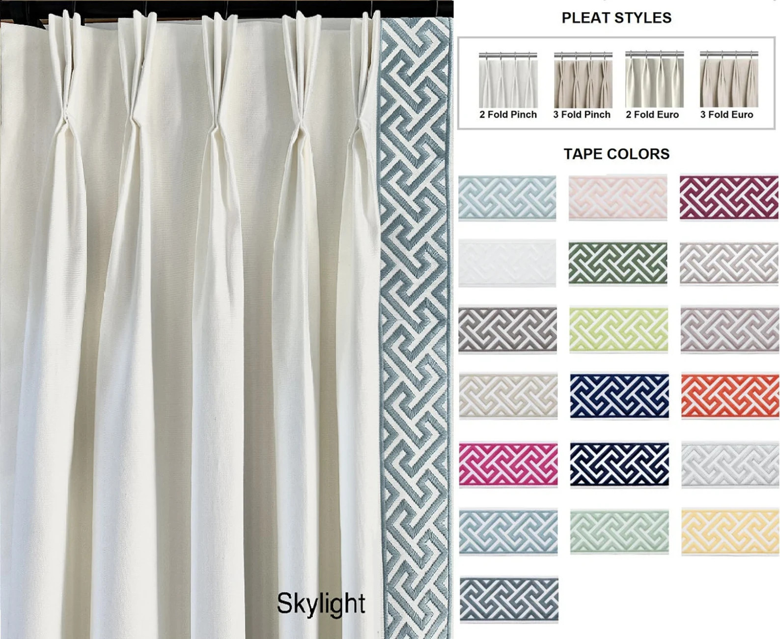 Pair of fully lined pinch pleat or euro pleat curtains/drapes in white 7 oz. Cotton duck with cap... | Etsy (US)