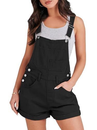 ANRABESS Overalls for Women Denim Shorts Overalls 2025 Summer Casual Loose Fit Adjustable Rompers Jean jumpsuit Bib Shortalls Black Small | Amazon (US)