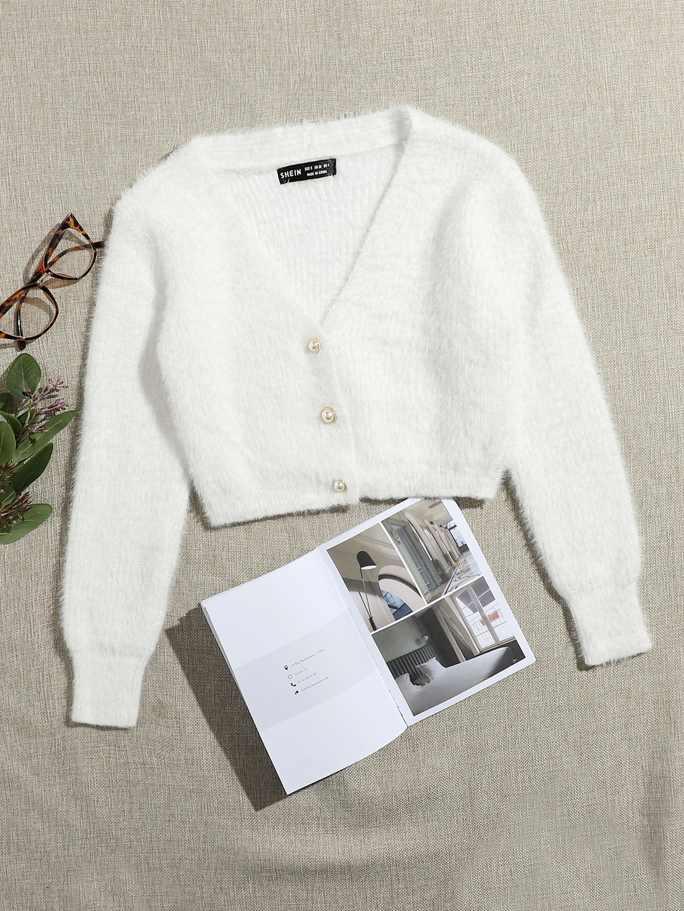 Pearl Button Up Fuzzy Cardigan | SHEIN