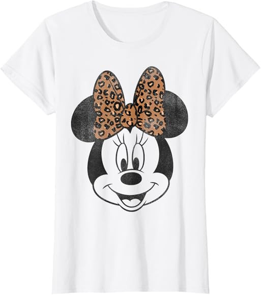 Disney Minnie Mouse Vintage Leopard Print Bow Portrait Short Sleeve T-Shirt | Amazon (US)